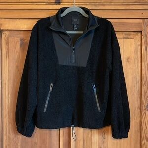 Forever 21 Mid-weight faux shearling sheepskin Black pullover Quarter Zi…
